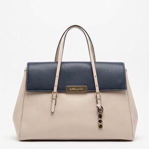 large A. BELLUCCI white/black Italian leather handbag + handles made in Italy